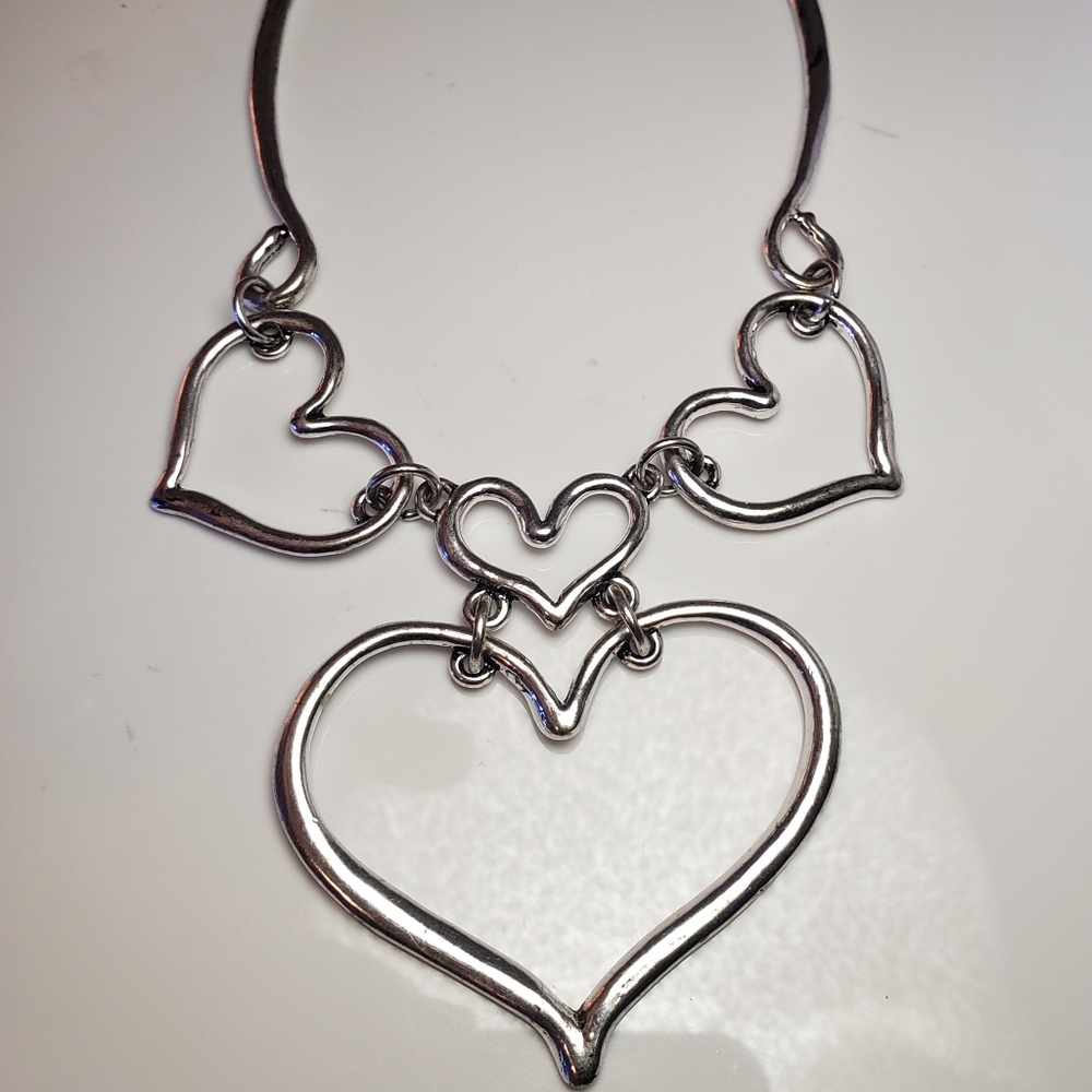 Silver tone hand made heart necklace